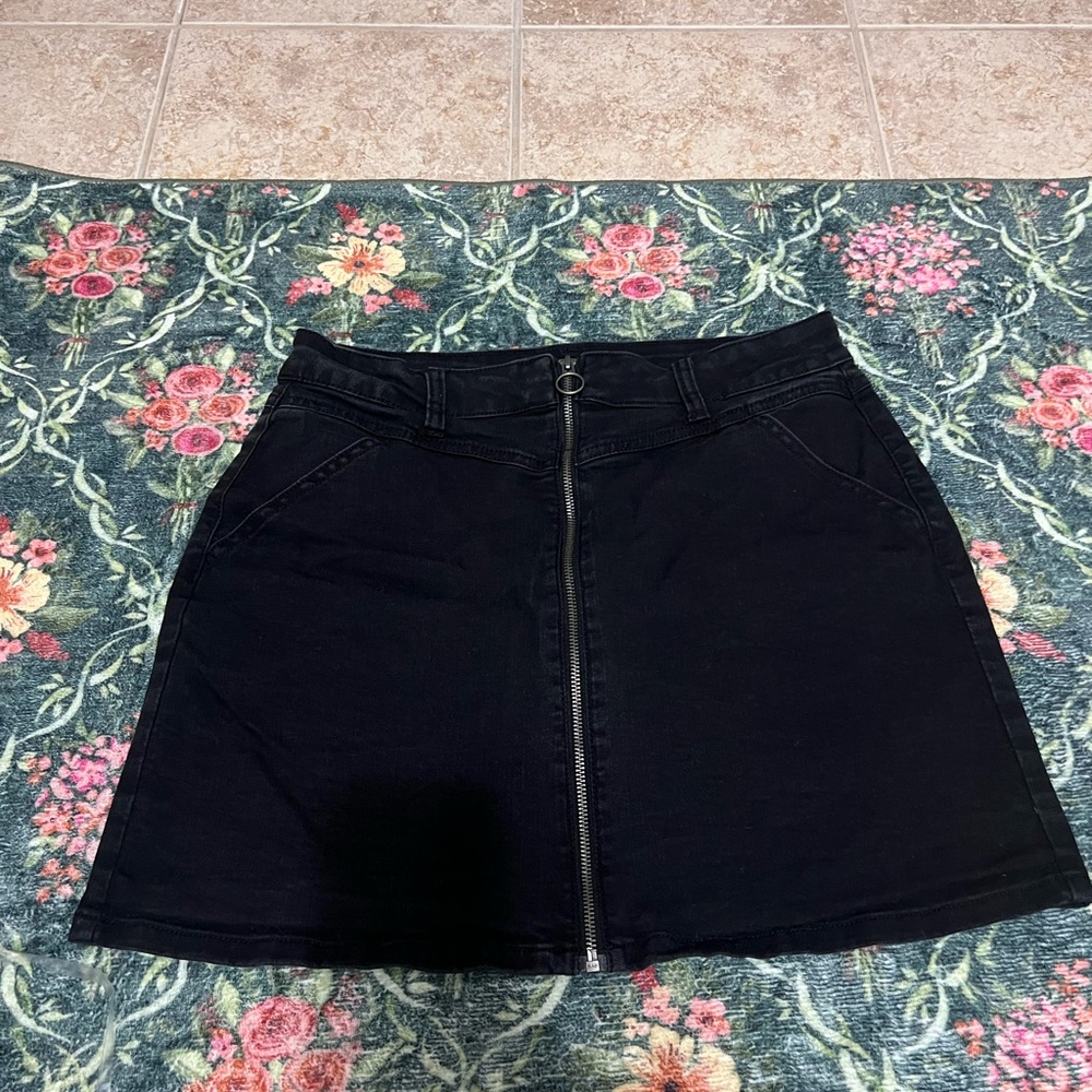 SO Black Denim Mini Skirt with Zipper Y2K